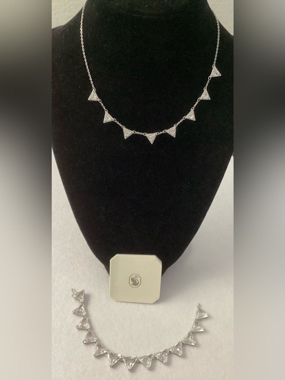 Swarovski Ortyx Triangle Cut Bracelet & Necklace White Rhodium Set